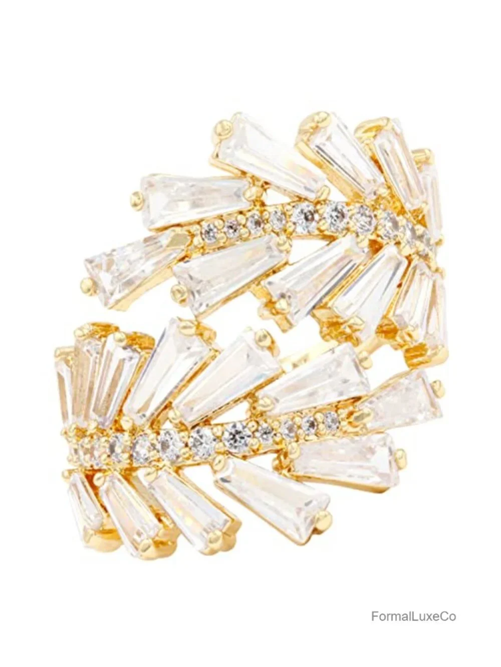 Adjustable Cocktail Statement Ring Gold Plated CZ Crystal Jewelry